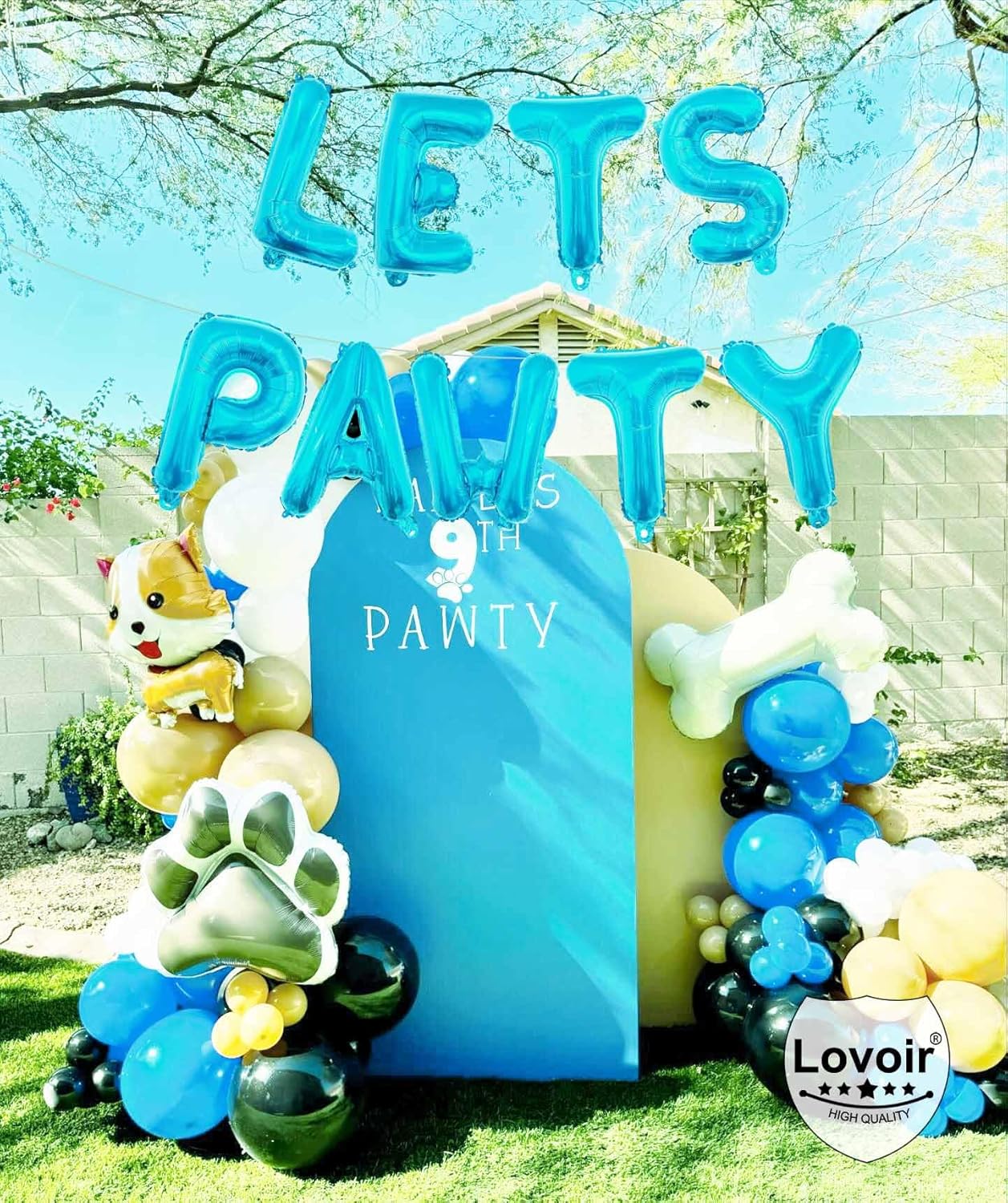 9 Pcs Lets Pawty Balloons Banner 16 Inch, Dog Cat Pet Birthday Letters Sign Lets Pawty Balloons Happy Birthday Banner for Pet Dog Cat Party Supplies Decorations (Pastel Blue)