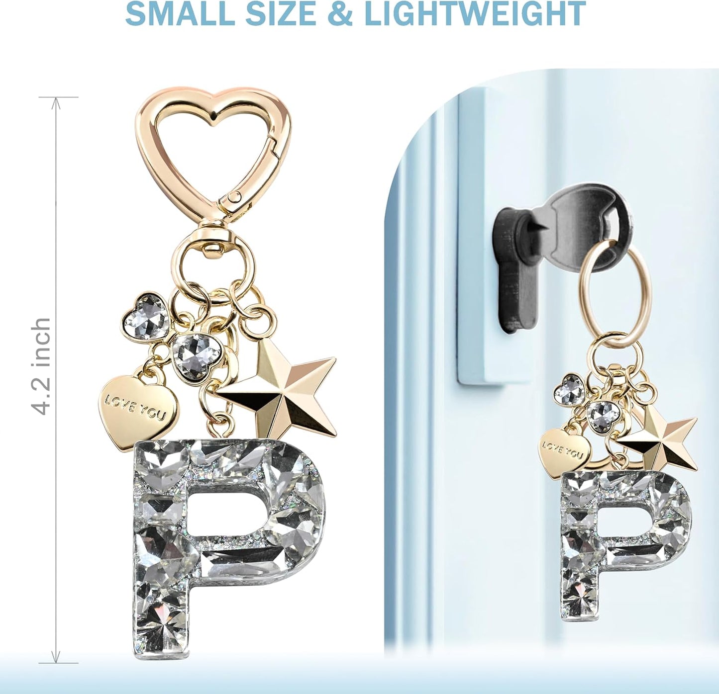 Cute Bling Keychain initial Letter Butterfly Star Pink Purple Gift for Women Girls Bag Cup Charms Accessories