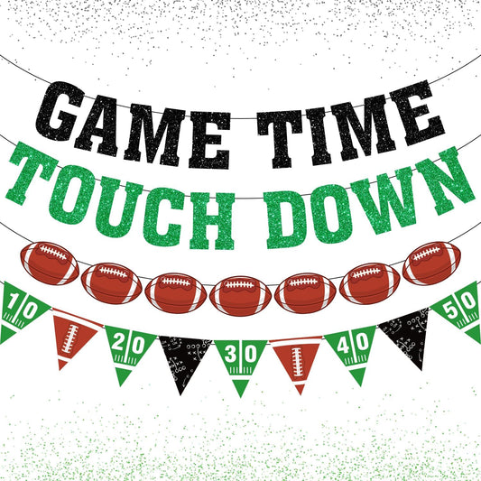 Game Time Touch Down Football Banner - Pre-Strung 9.8ft Strands Football Party Decorations for Birthday Parties