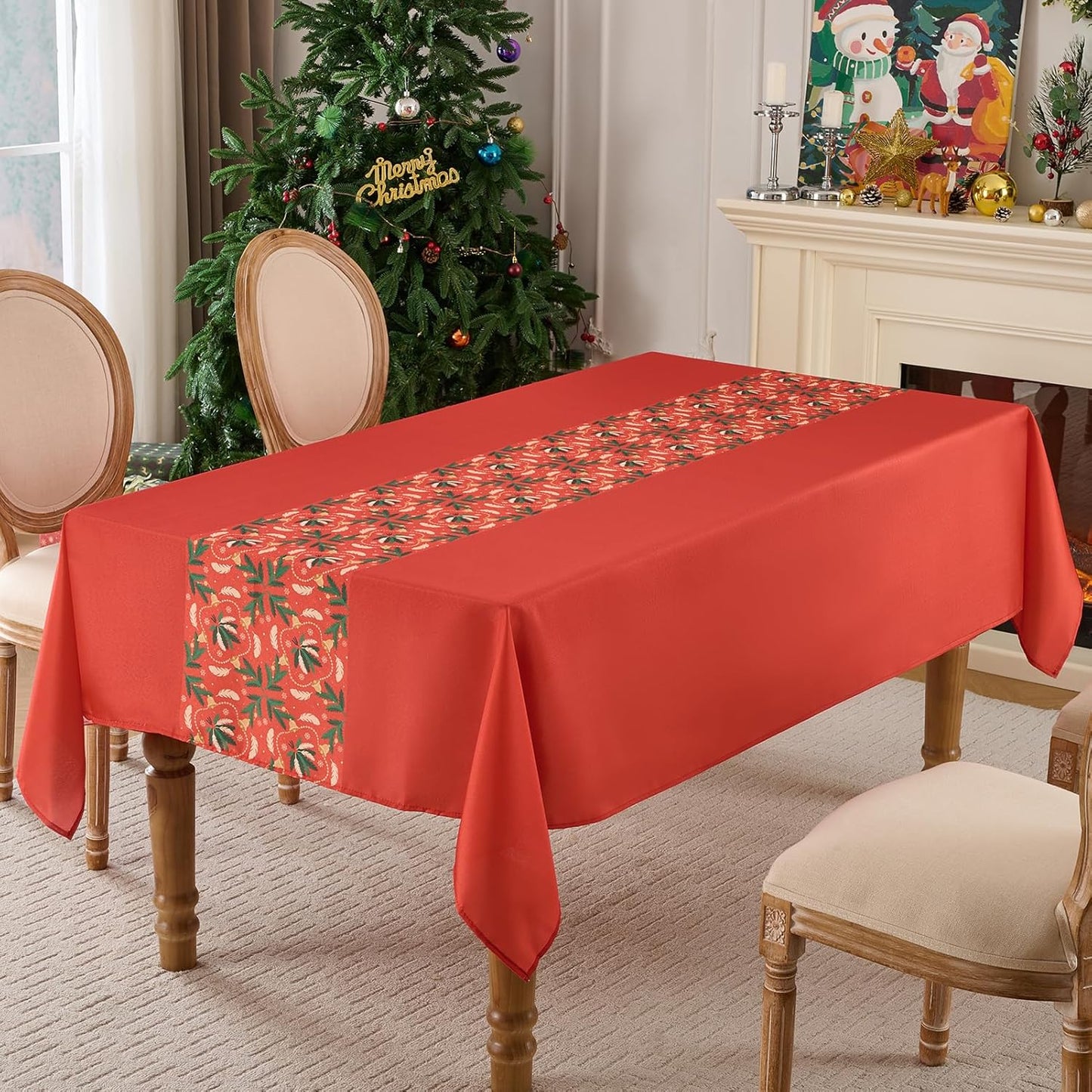 Christmas Tablecloth Rectangular 60x84 Inch Waterproof, Machine Washable Checkered Polyester Table Cover for Xmas Party, Winter Holiday Home Decoration in Festive Red 1pack