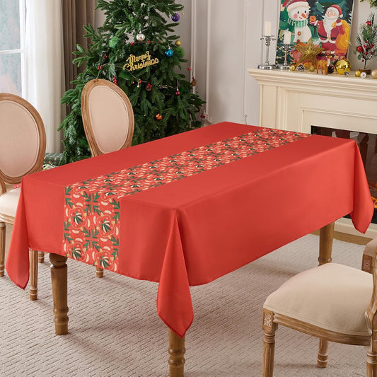 Christmas Tablecloth Rectangular 60x84 Inch Waterproof, Machine Washable Checkered Polyester Table Cover for Xmas Party, Winter Holiday Home Decoration in Festive Red 1pack