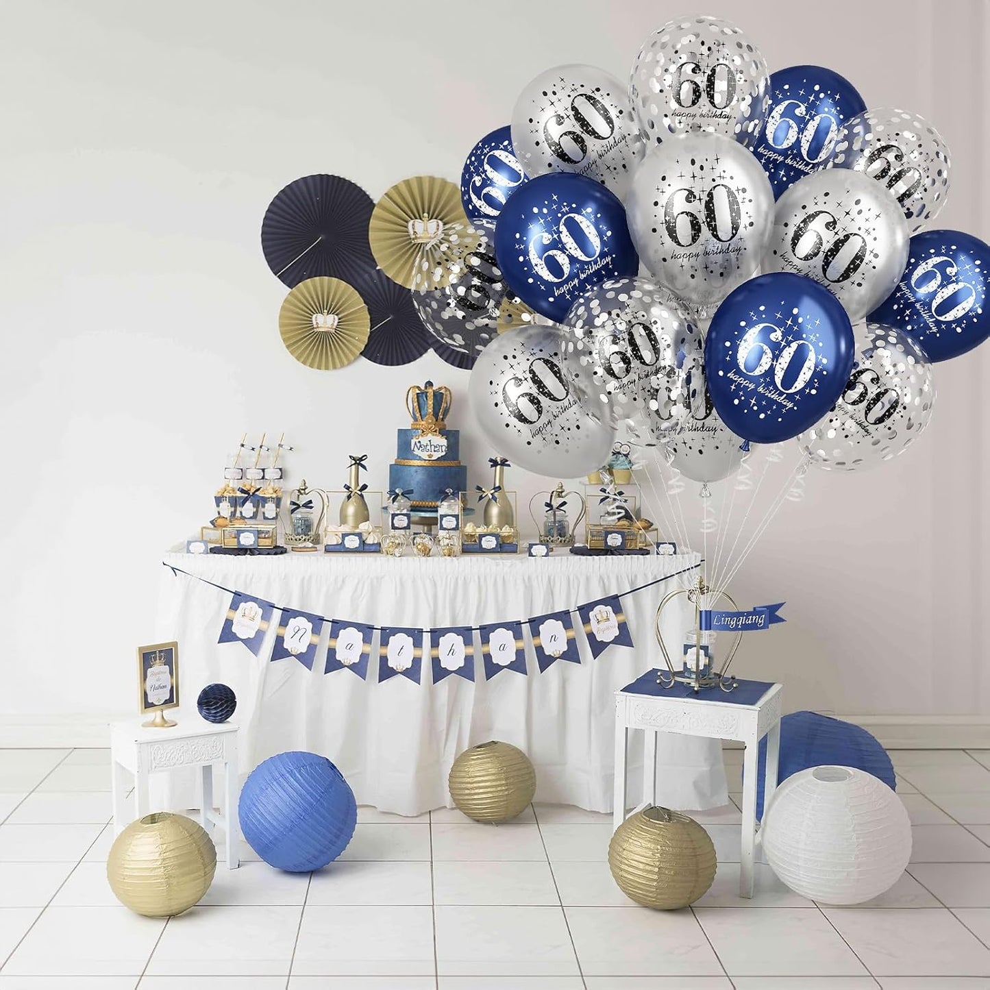 60th Birthday Decorations for Men, 15 Pieces Navy Blue Silver Happy 60th Birthday Latex Balloons Set for Him, 60th Party Decorations for Age 60 Years Old 60th Birthday Party Decor Celebration Supplies