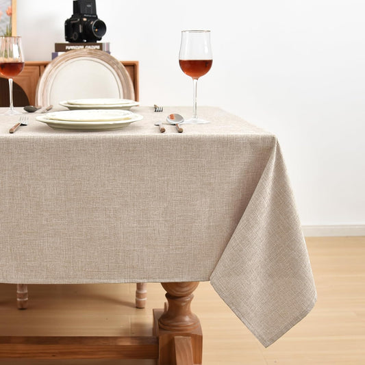 Fitable Faux Linen Beige Table Clothes Rectangle 60 x 102 Inch - 2 Pack Neutral Tablecloths for 6 Foot Tables, Faux Burlap Kitchen Table Covers for Dining, Party, Farmhouse, Banquet, Buffet