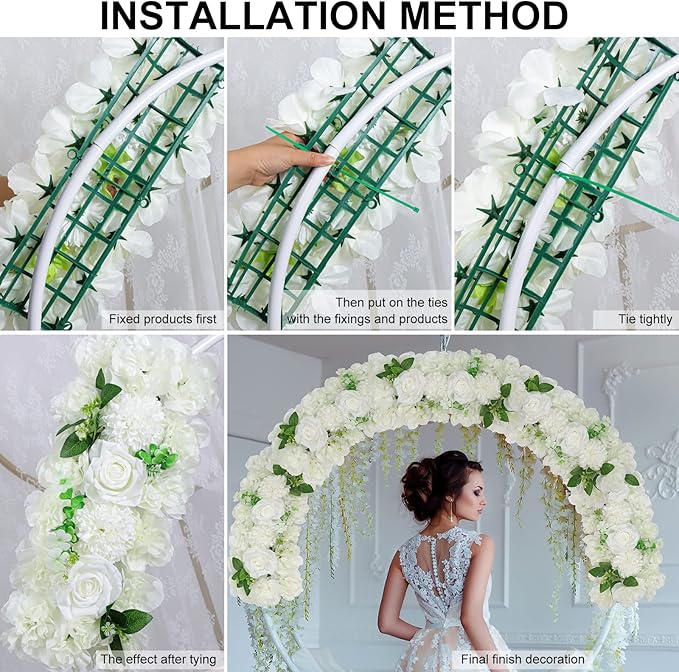 Wedding Arch Artificial Flowers Set - 10Pack White Faux Floral Silk Fake Rose Arrangements Realistic 3D Flower Row for Wedding Party Dining Table Reception Ceremony Centerpiece 20''*9.4''*3''