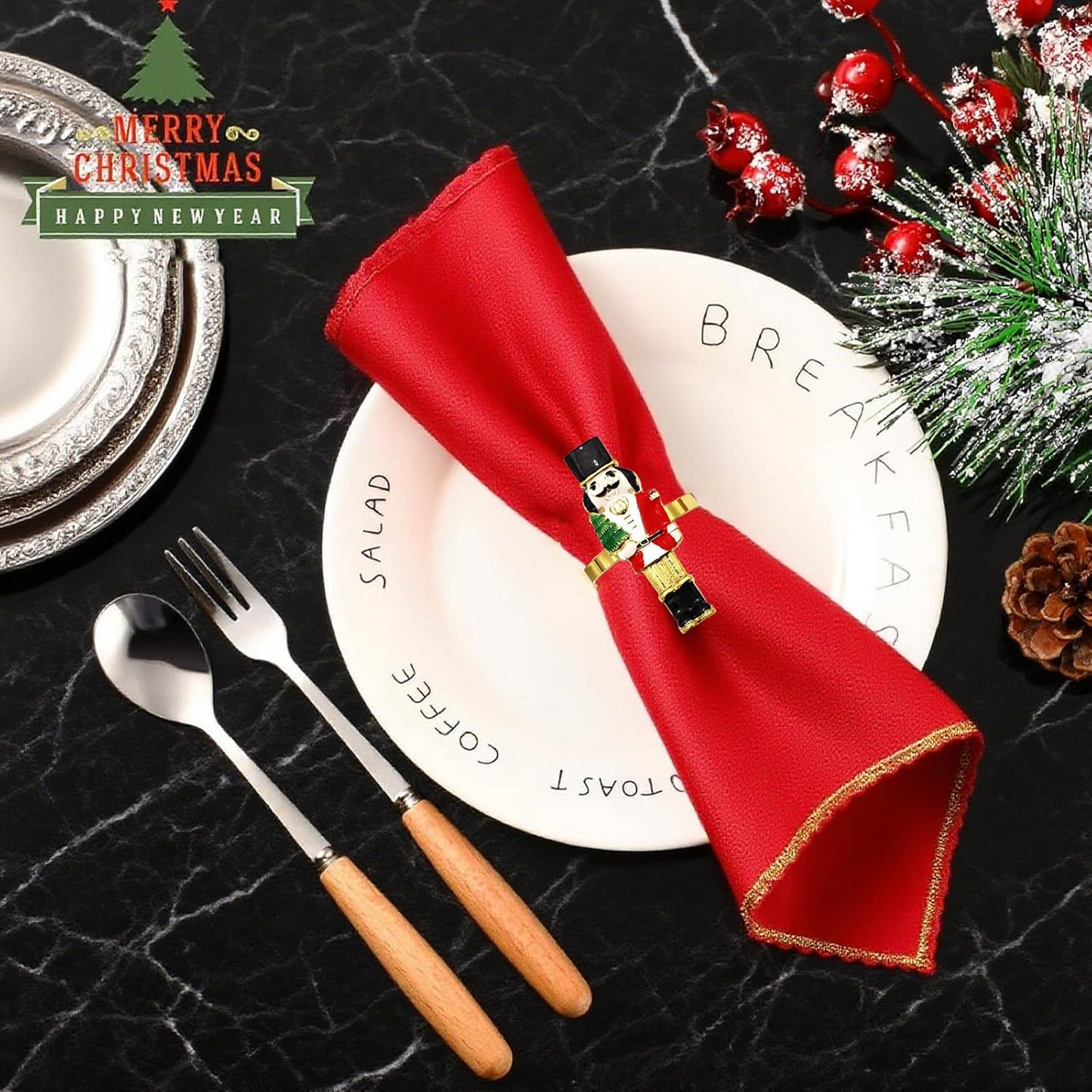 Christmas Tree Reindeer Napkin Rings Set of 12 Candy Cane Napkin Rings for Xmas Party New Year Banquet,Snowflake Napkin Ring Holders for Winter Wedding Birthday Holiday Family Dinner Decor