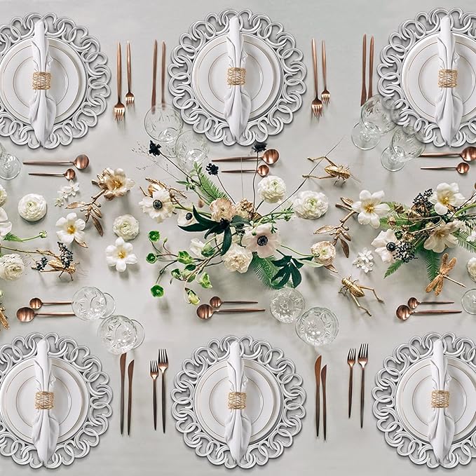 MAONAME 13" Silver Charger Plates Set of 6, Mirror Charger for Dinner Plates, Plastic Plate Chargers with Entwined Swirl Rim, Round Chargers for Table Setting, Wedding