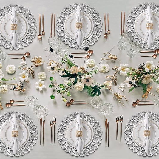 MAONAME 13" Silver Charger Plates Set of 6, Mirror Charger for Dinner Plates, Plastic Plate Chargers with Entwined Swirl Rim, Round Chargers for Table Setting, Wedding
