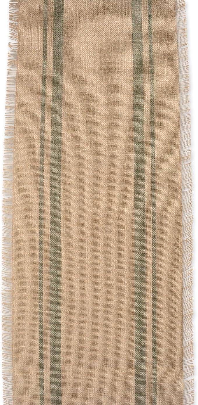 DII Jute Burlap Collection Kitchen Tabletop, Table Runner, 14x72, Double Border Artichoke