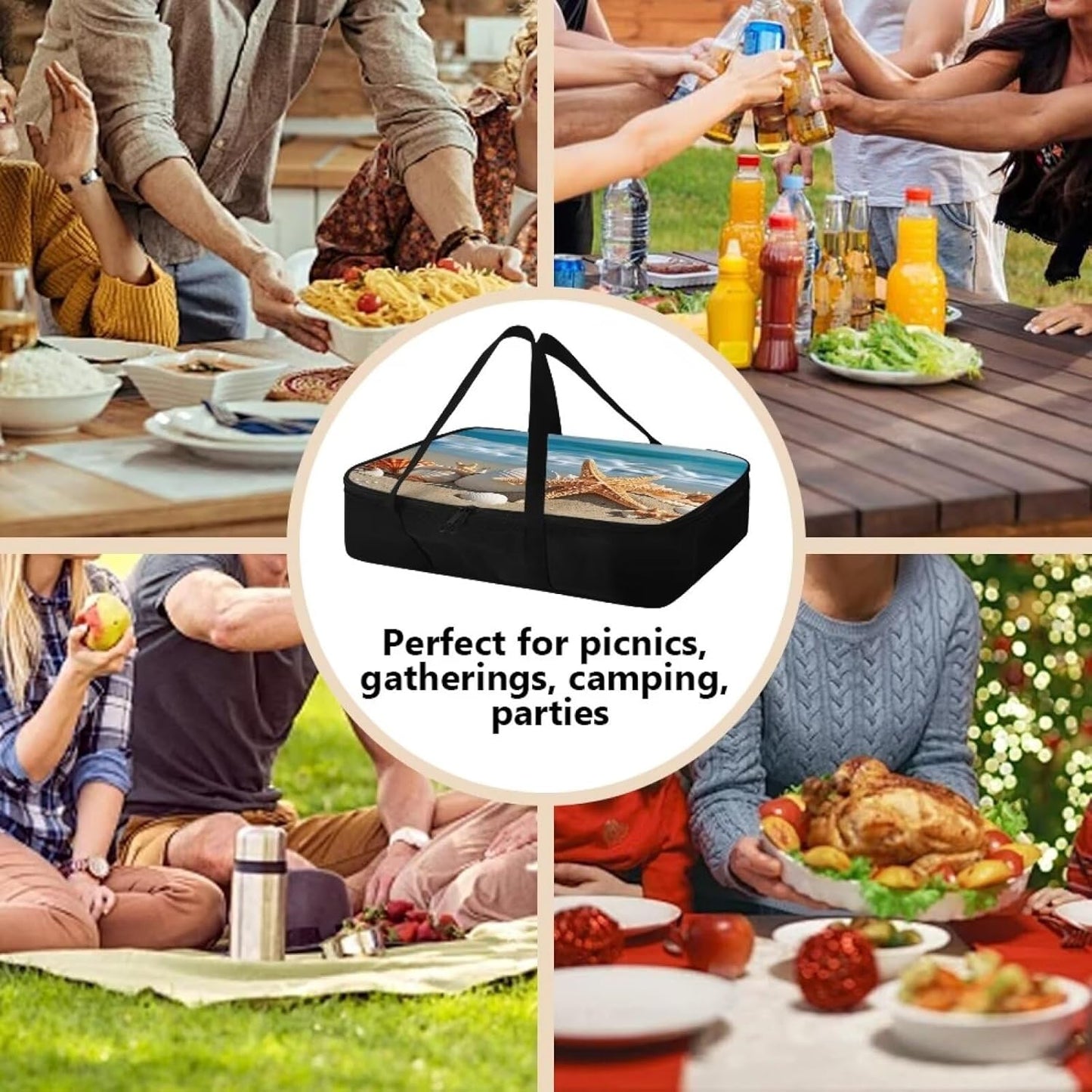 Starfish Shell Insulated Casserole Carriers Casserole Carriers for Hot or Cold Food Portable Food Warmer for Hot or Cold Food Zip Food Carriers Fits 11 x 15 or 9 x 13 Baking Dish