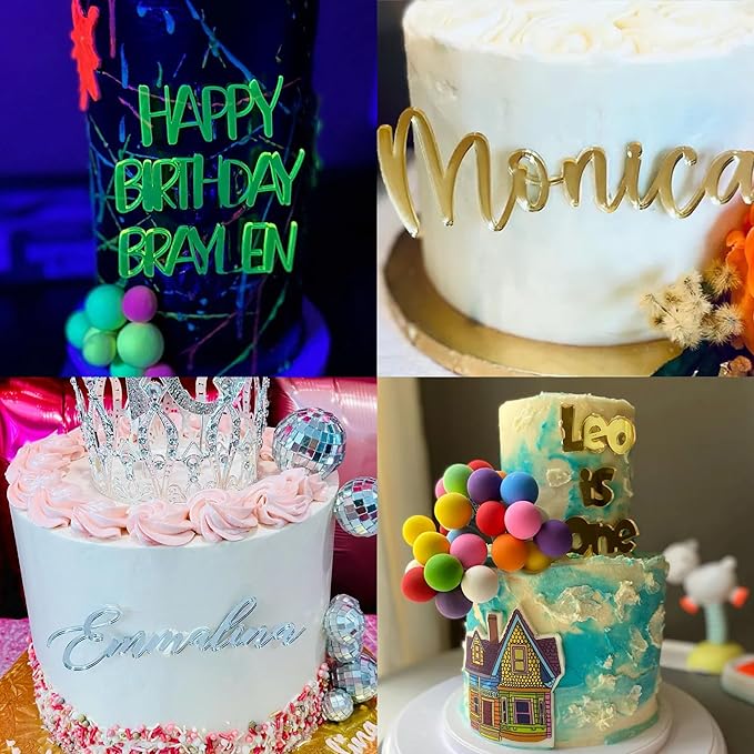 Custom Cake Name Plate | Custom Cake Topper Name for Birthday Party Shower Wedding | 40+ Color, Font, and Size Options | Wedding Place Card Birthday Decoration Made of Acrylic
