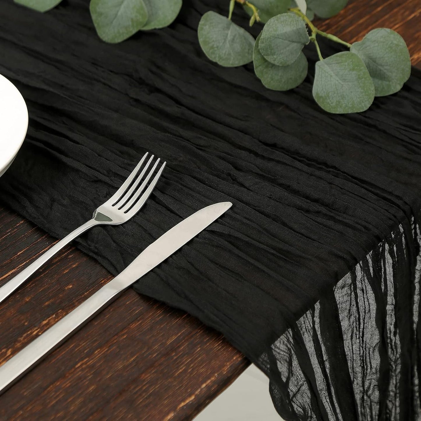 DOLOPL Black Halloween Cheesecloth Table Runner for Halloween Decorations 13.3ft Gauze Cheese Cloth Table Runner Rustic Sheer Runner 160inch Long for Wedding Baby Shower Birthday Table Decorations