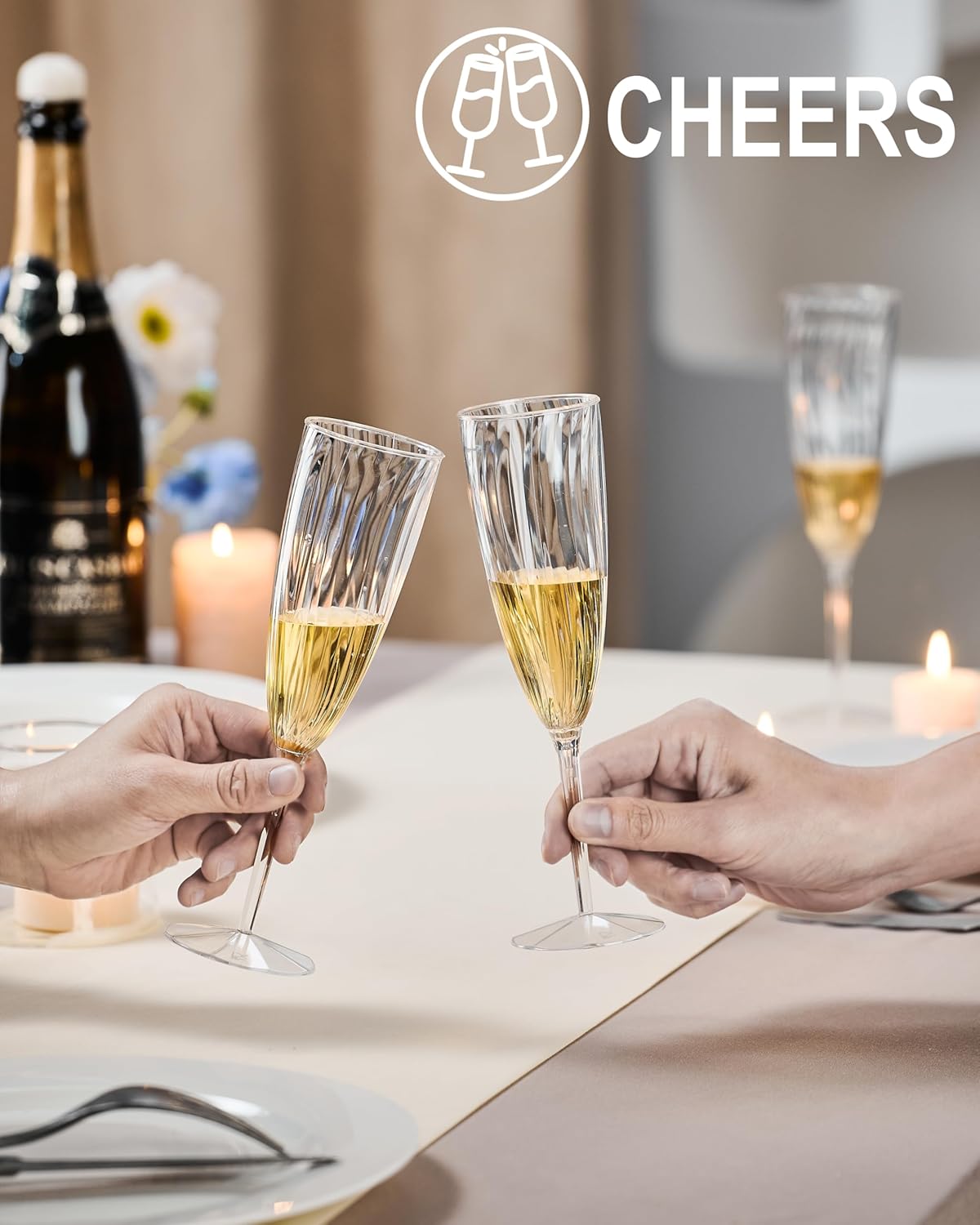 24Pcs Plastic Champagne Flutes,6 Oz Clear Champagne Glasses,Disposable Wine Glasses for Party Wedding Banquet Family Holiday Picnic Cocktail Mimosa Bars Engagements Thanksgiving Christmas Toasting