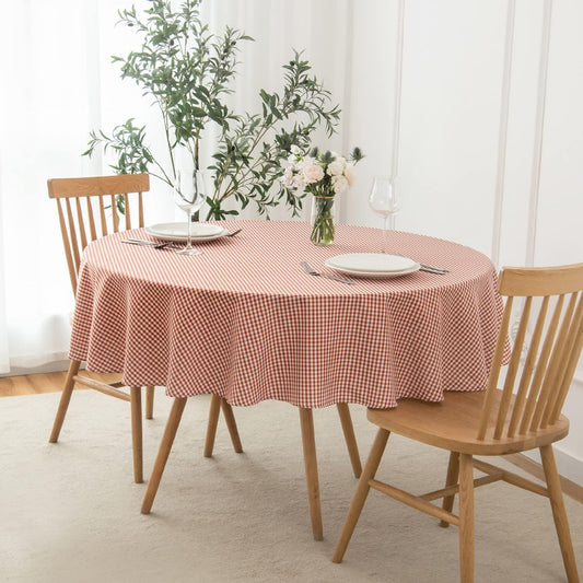 maxmill Round Checkered Tablecloth Spillproof Wrinkle Free Heavy Weight Gingham Table Cloth for Dining Room Circular Table Buffalo Plaid for Banquet Parties Holiday Dinner 70 Inch Rust White