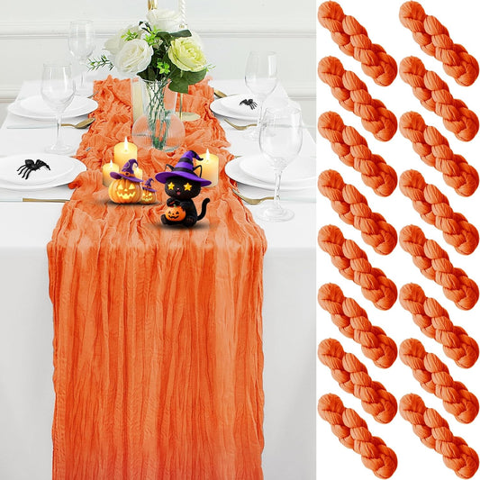 16Pack Orange Table Runner 10FT Cheesecloth Table Runner 35x120Inch Long Boho Cheese Cloth Table Runners Rustic Gauze Table Runners for Party Wedding Bridal Shower Baby Shower Decorations