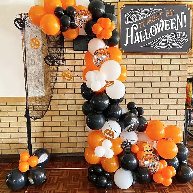 Halloween Balloons Black Orange Balloons, 60Pcs 12inch Latex Orange Black Balloon and Confetti Balloon for Halloween Birthday Party Decorations Anniversary Graduation Decoration