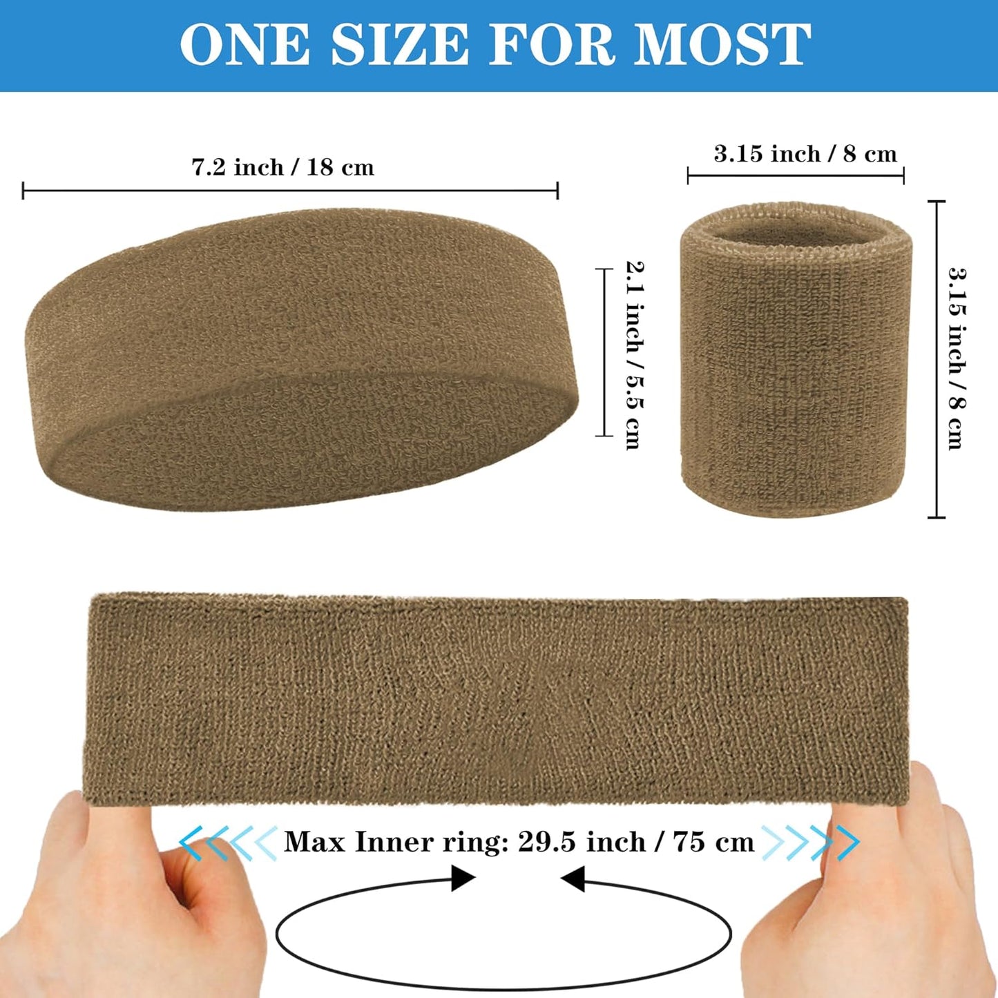 6 Pieces Sweatband Set Sports Headband Wristband Set, Moisture Wicking Athletic Sweatbands 4 Wrist Sweatband and 2 Headbands, Terry Cloth Sweat Absorbing Head Band for Workout