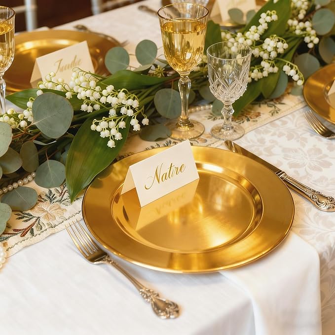 6 Pack 13'' Gold Dinner Charger Plates Set, Reusable Stainless Steel Round Plate Chargers Bulk for Easter Elegantes Party Wedding