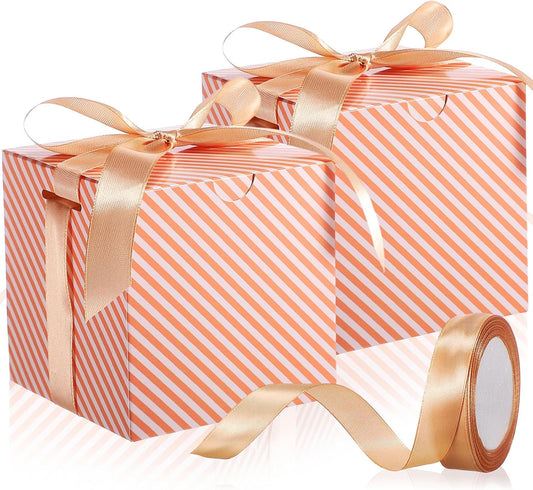 Dispowreath 48 Pcs 4x4x4 Christmas Gift Boxes with Ribbon Xmas Small Box with Lids Treat Boxes for Gift Wrapping Ornaments Wedding Holiday Birthday Party Favor(Stripe)