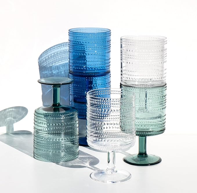 Beaded Stacking Goblet, Indoor/Outdoor, Cobalt Blue, 14.8 oz., Set of 6