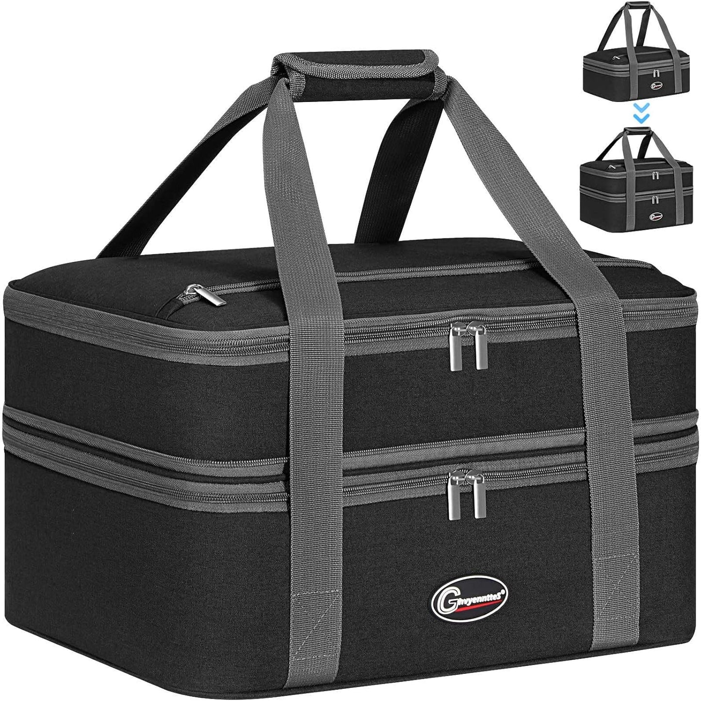 GhvyenntteS Casserole Carrier, Double Insulated Casserole Carrier for Hot or Cold Food Lunch Tote Warmer, Portable Lasagna Lunch Bag for Potluck Parties, Picnic, Travel, Fits 9"x13" Baking Dish, Black