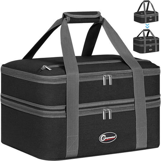 GhvyenntteS Casserole Carrier, Double Insulated Casserole Carrier for Hot or Cold Food Lunch Tote Warmer, Portable Lasagna Lunch Bag for Potluck Parties, Picnic, Travel, Fits 9"x13" Baking Dish, Black