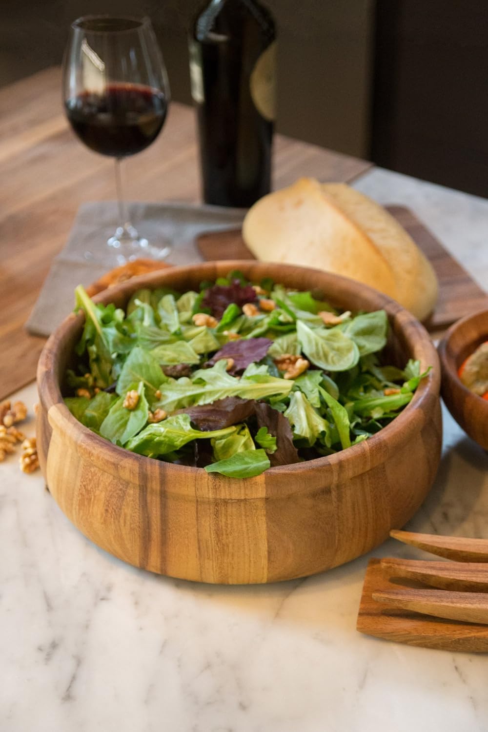 Ironwood Gourmet Large Bead Rim Petaluma Salad Bowl, Acacia Wood, Brown, 12 x 12 x 4 inches