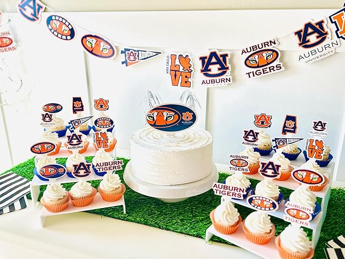 Auburn Party Supplies for Football, Birthday Gift, Graduation Party Banner and Cake Toppers (42 Pieces) (Auburn Tigers)