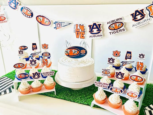 Auburn Party Supplies for Football, Birthday Gift, Graduation Party Banner and Cake Toppers (42 Pieces) (Auburn Tigers)