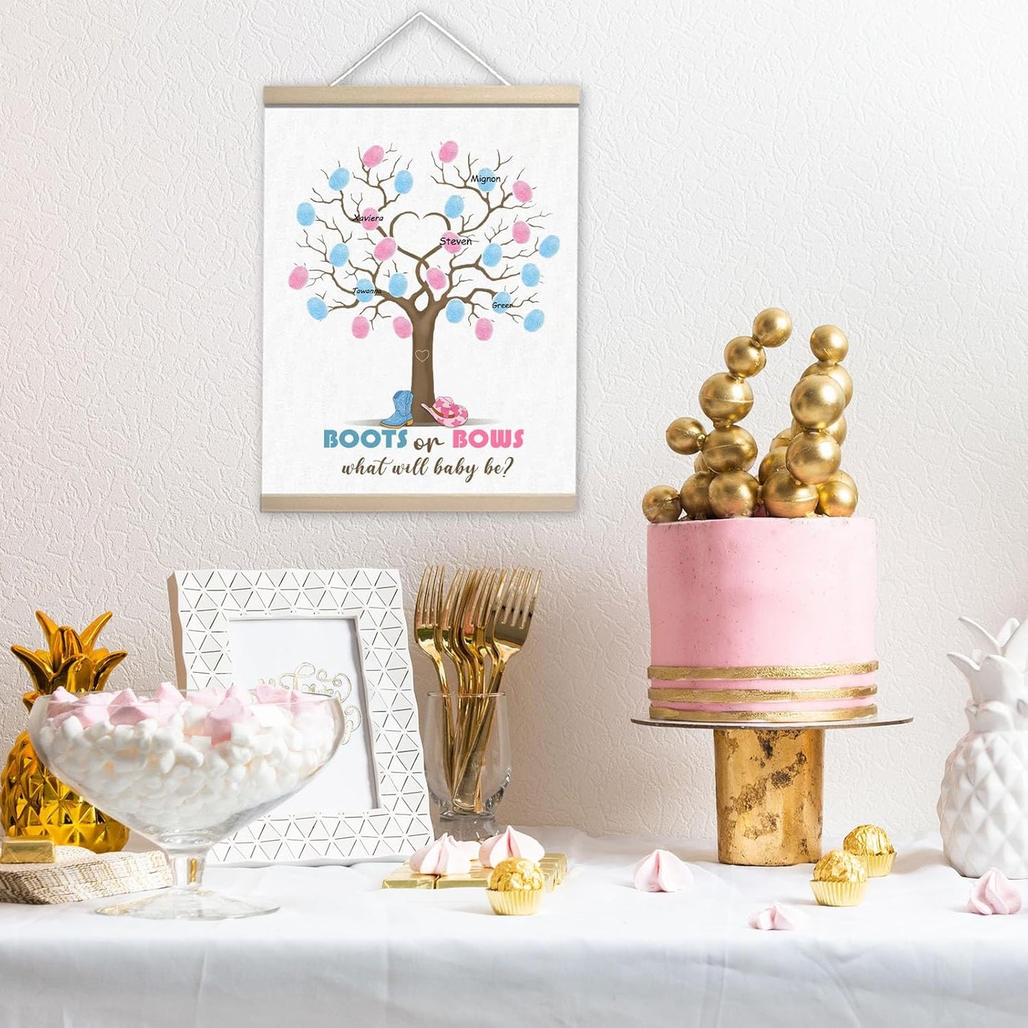 Gender Reveal Fingerprint Tree Boy or Girl Party Ideas, Special Meaningful Canvas Decoration, Baby Shower Party Supplies, Thumbprint Hanging Paintings(12x15in)
