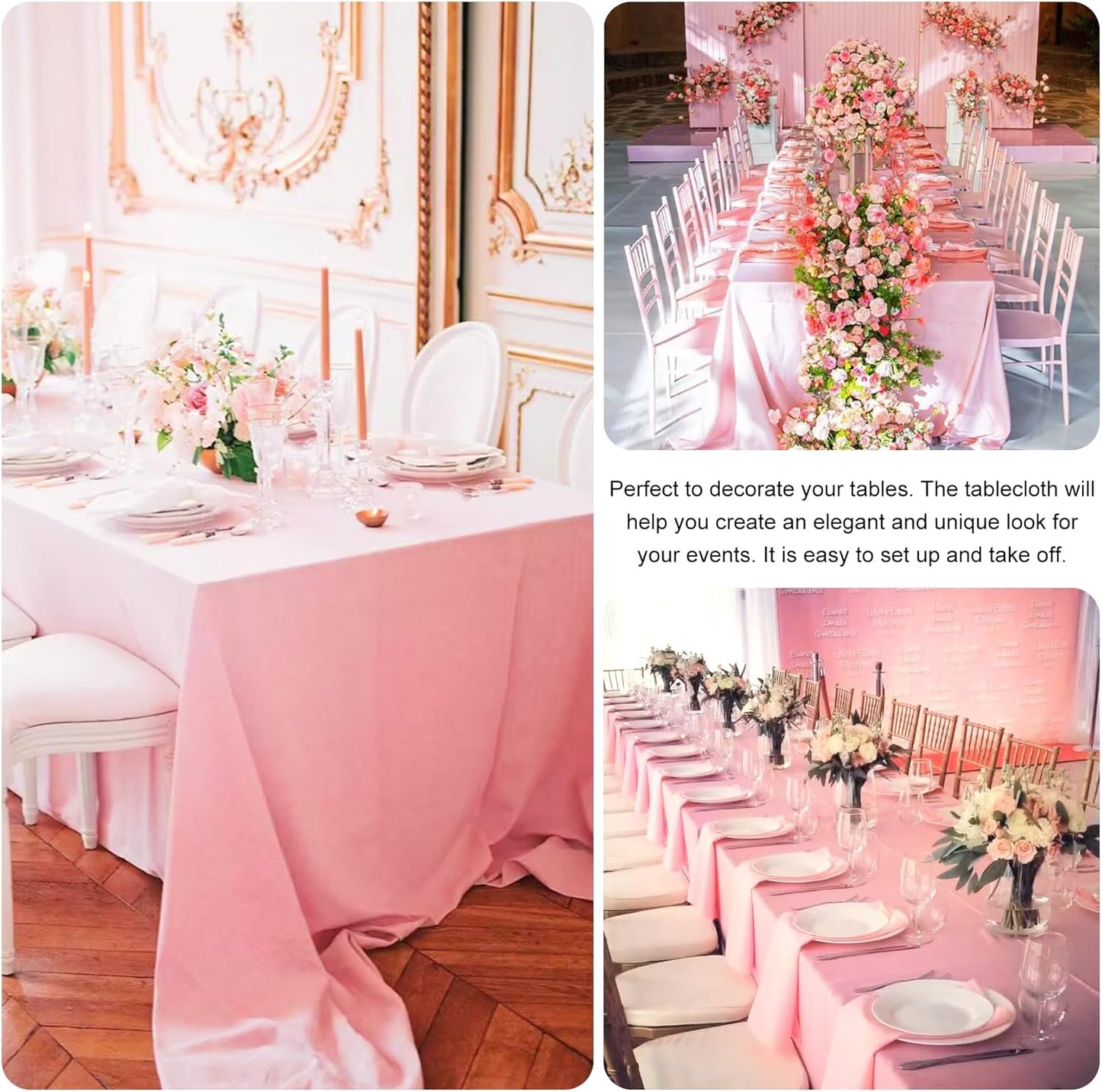 4 Pack Rectangle Tablecloth 60x126 Inch Pink Washable Polyester Table Cover for Wedding Dining Table Buffet Parties Banquet Decoration（Pink）