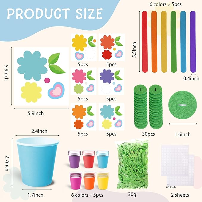 FULAIERGD 30 Packs Mother's Day Flower Paper Pot Craft Kits Make Your Standing Spring Flower Craft Kits Paper Cup Arts Crafts Decorations for Mom Fun DIY Decor Home Art Activities