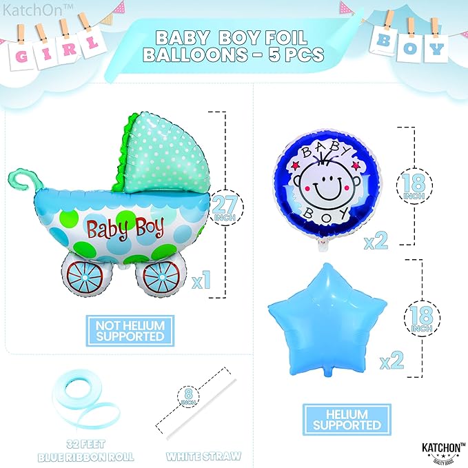KatchOn, Baby Shower Decorations for Boy - 27 Inch, Pack of 5 | Its A Boy Balloons for Gender Reveal Decorations | Welcome Baby Boy Balloons for Baby Boy Shower