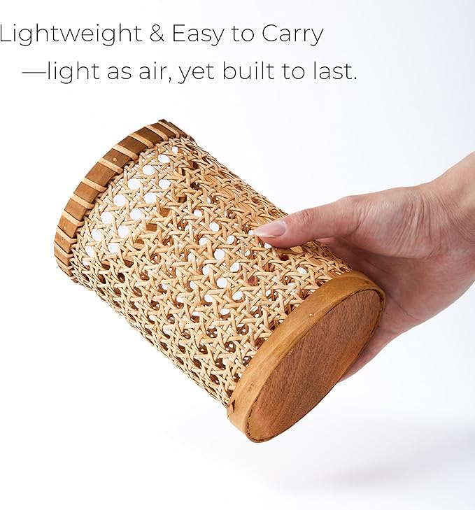 Boho Utensil Holder - Handwoven Rattan Utensil Holder for Kitchen and Countertop | Natural Woven Organizer for Rustic Kitchen Decor, Boho Basket for Cooking Tools and Tabletop Storage