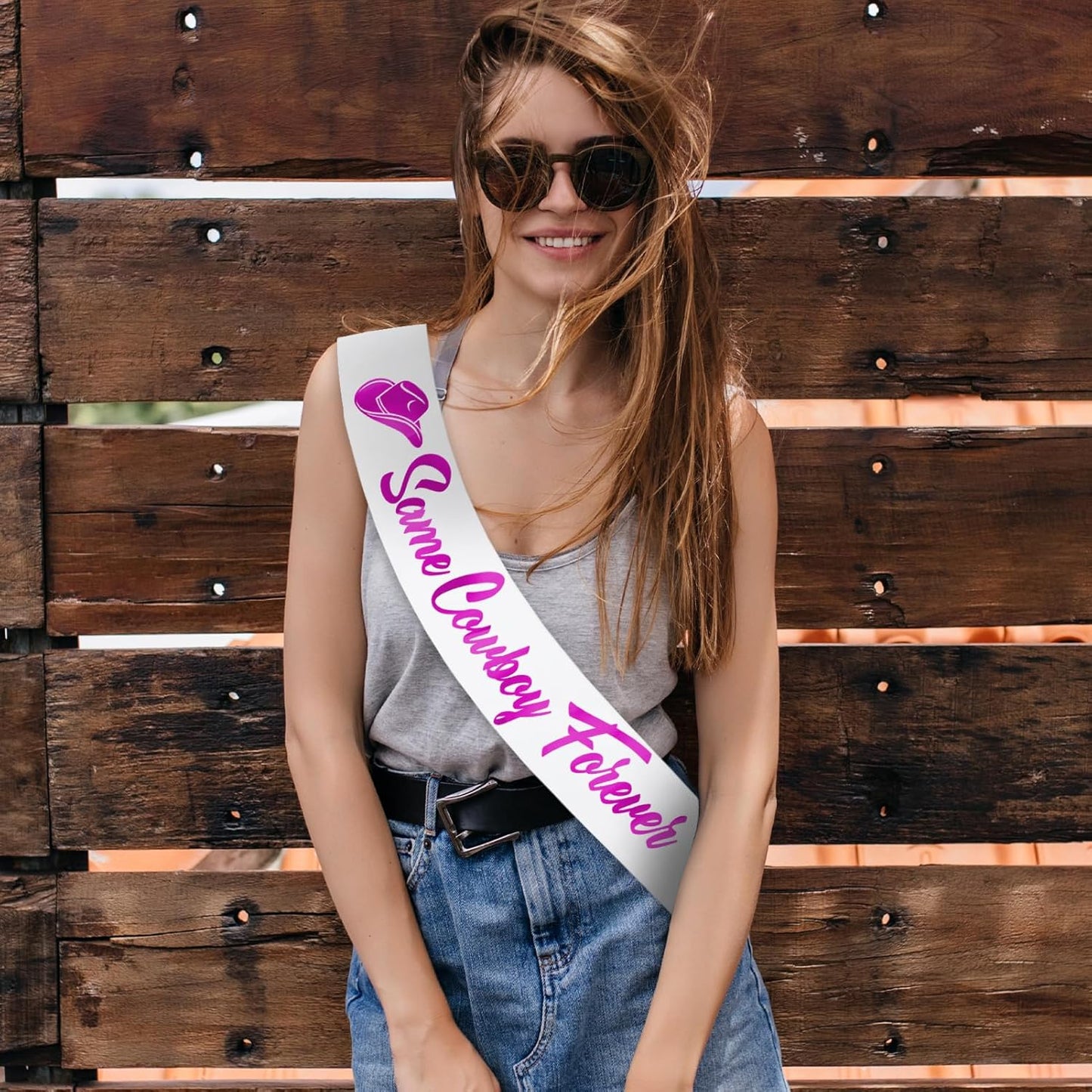 Same Cowboy Forever Sash with Purple Foil, White Funny Bride to be Sash for Western Cowgirl Bridal Shower Bachelorette Party Decorations, Last Rodeo, Getting Hitched, Country Theme Nash Bash Sash
