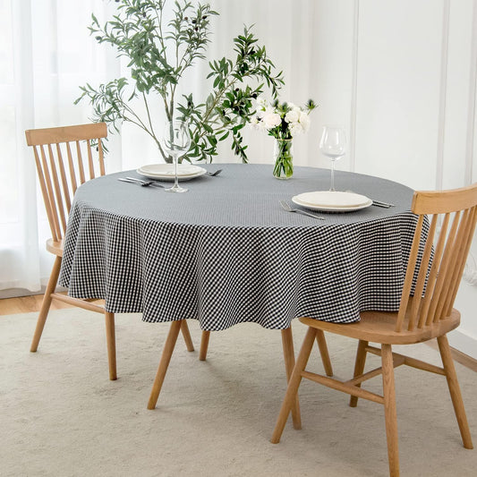 maxmill Round Checkered Tablecloth Spillproof Wrinkle Free Heavy Weight Gingham Table Cloth for Circular Table Cover Buffalo Plaid for Buffet Banquet Parties Holiday Dinner 70 Inch Black White