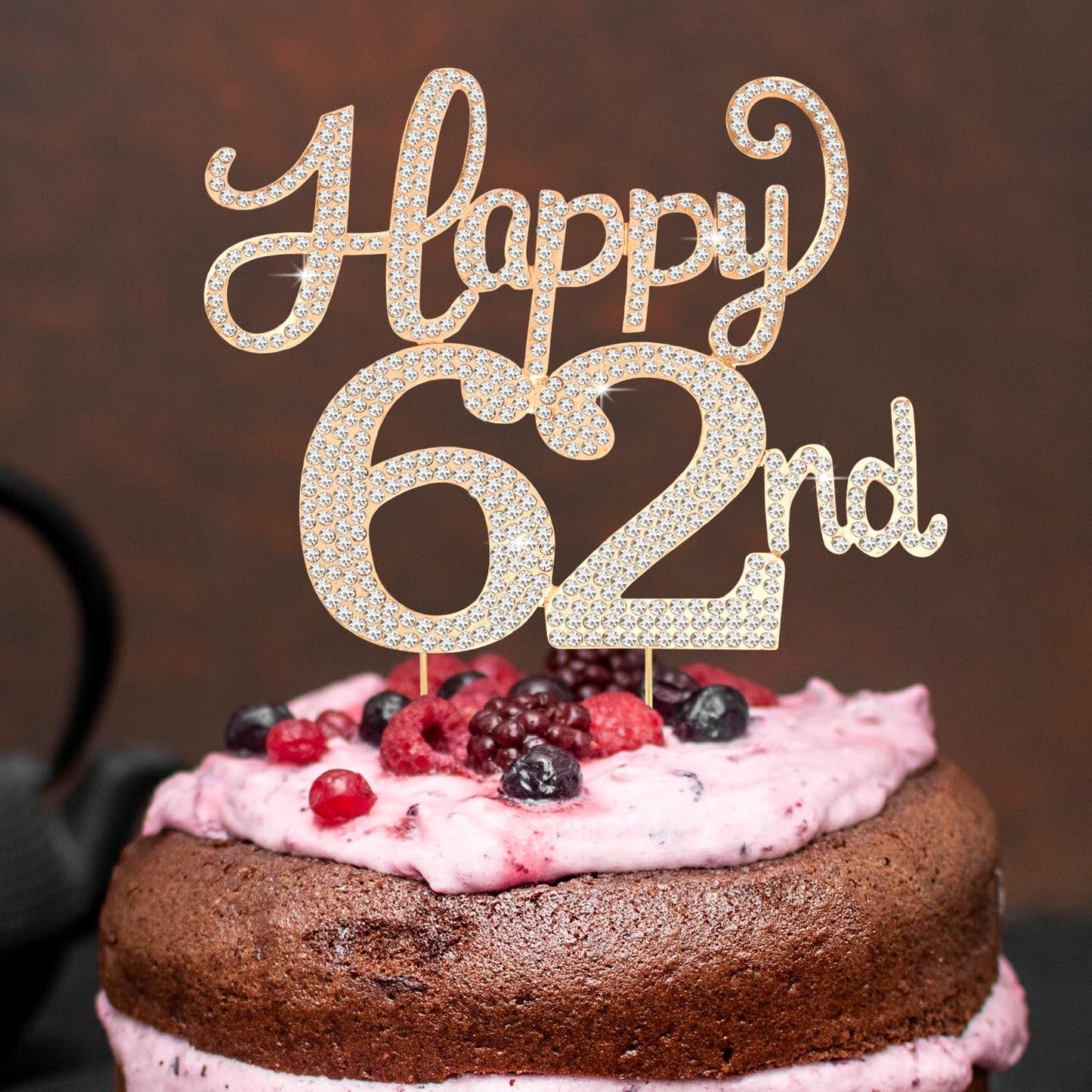 Happy 62nd Birthday Decorations,62nd Birthday Gold Rhinestone Cake Topper - Cheers to 62 Years Old Bday Party Metal Sparkly Cake Centerpieces Sign.
