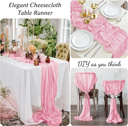 12 Pack Pink Table Runner 10FT Cheesecloth Table Runner 21 x 120 inch Boho Gauze Cheese Cloth Table Runner Rustic Sheer Table Runner for Party Wedding Bridal Baby Shower Birthday Table Decor