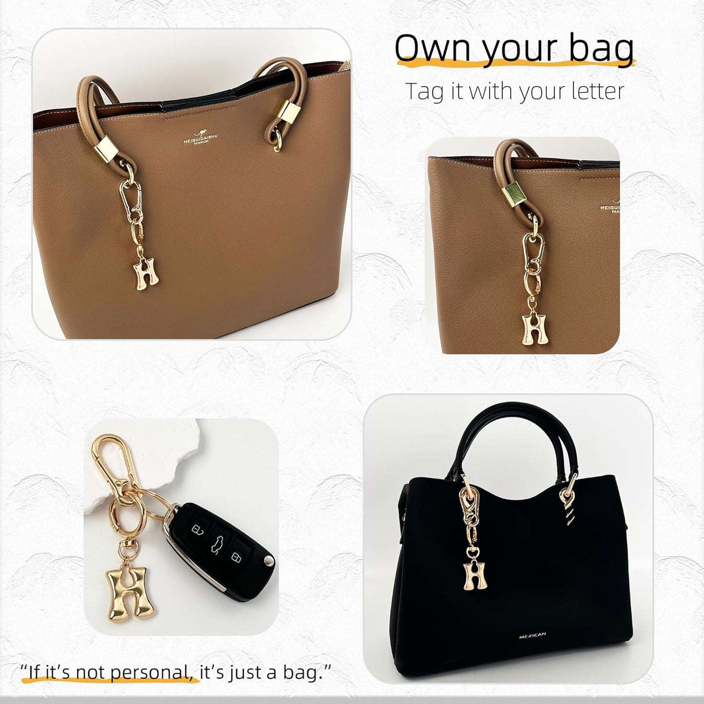 Gold Bubble Heart Initial Bag Charms for Handbags – Cute Initial Letter Keychain for Women, Purse Charms, Gold Gift