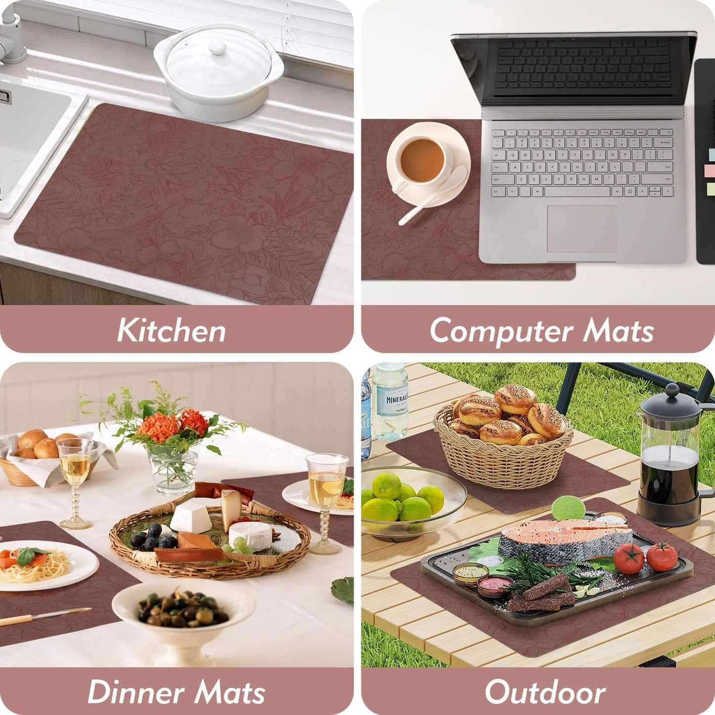 SolaraDawn Faux Leather Placemats Set of 4 Dark Burgundy for Christmas & Valentine's Day, 17" × 12" Waterproof & Heat-Resistant Dining Place Mats, Easy Wash Clean, Wipeable & Anti-Slip Table Mats