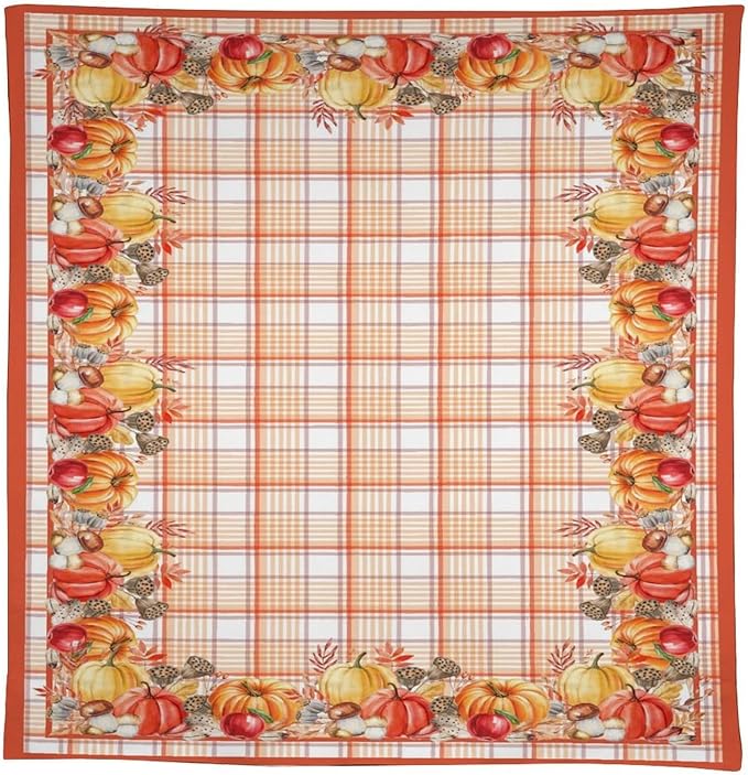 YCness Autumn Pumpkin Thanksgiving Tablecloth, Orange Striped Grid Watercolor Seasonal Colorful Fruits Maple Leaf Fall Table Decor for Home Bedroom Kitchen Dinner Table Cover 55x75 Rectangle