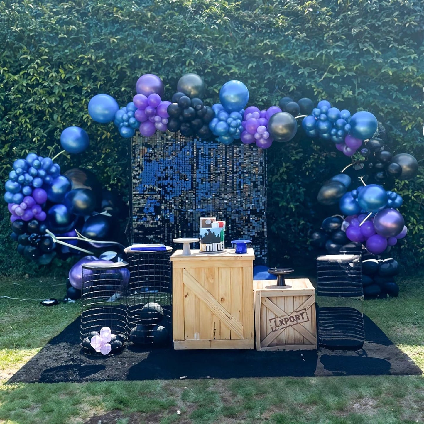 Black Blue and Purple Balloons, 12 Inch Metallic Blue Purple Black and Silver Confetti Balloons for Kids Boys Outer Space Astronaut Birthday Baby Shower Video Game Party Decorations