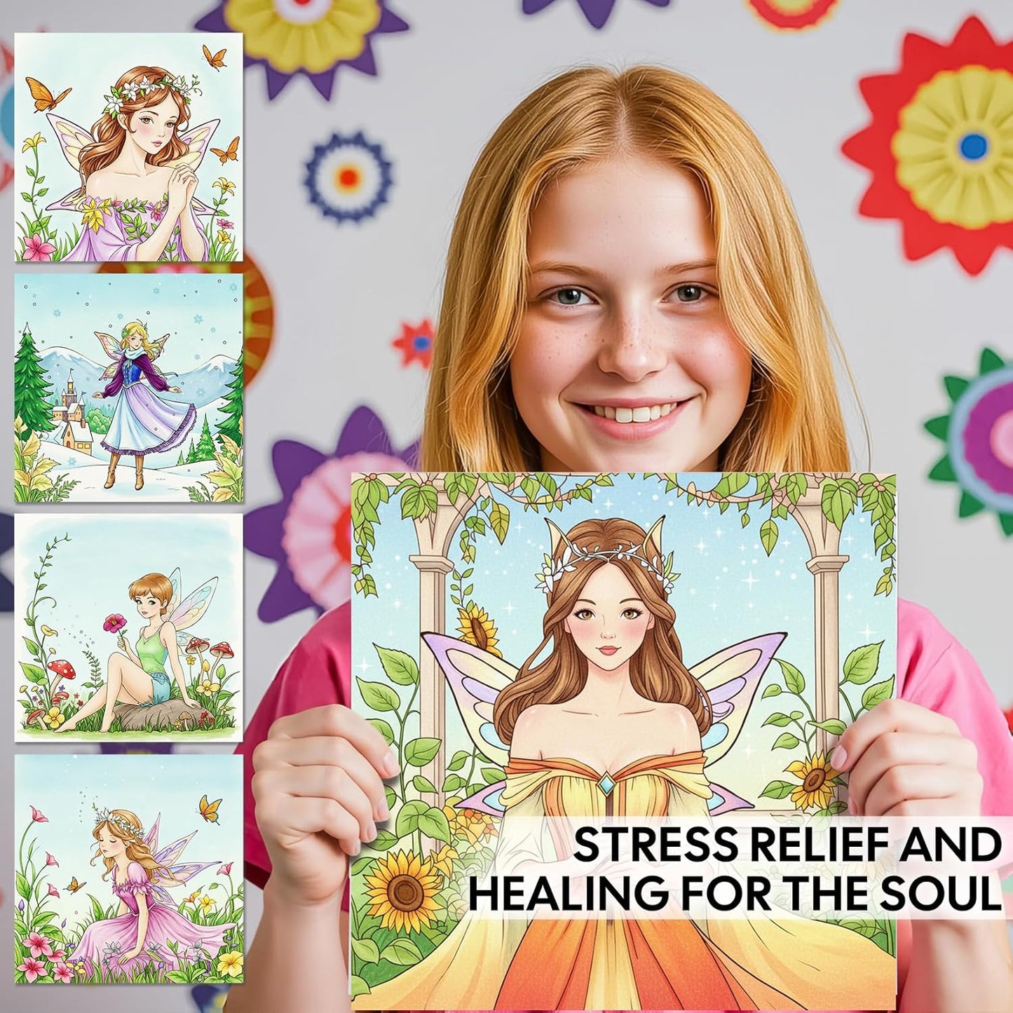 Fairy Coloring Book for Adults Relaxation – Featuring Fairies of Seasons and Magical Scenes Through The Four Seasons, Spiral Bound Adult Coloring Book for Stress Relief & Mindfulness Gift for Women