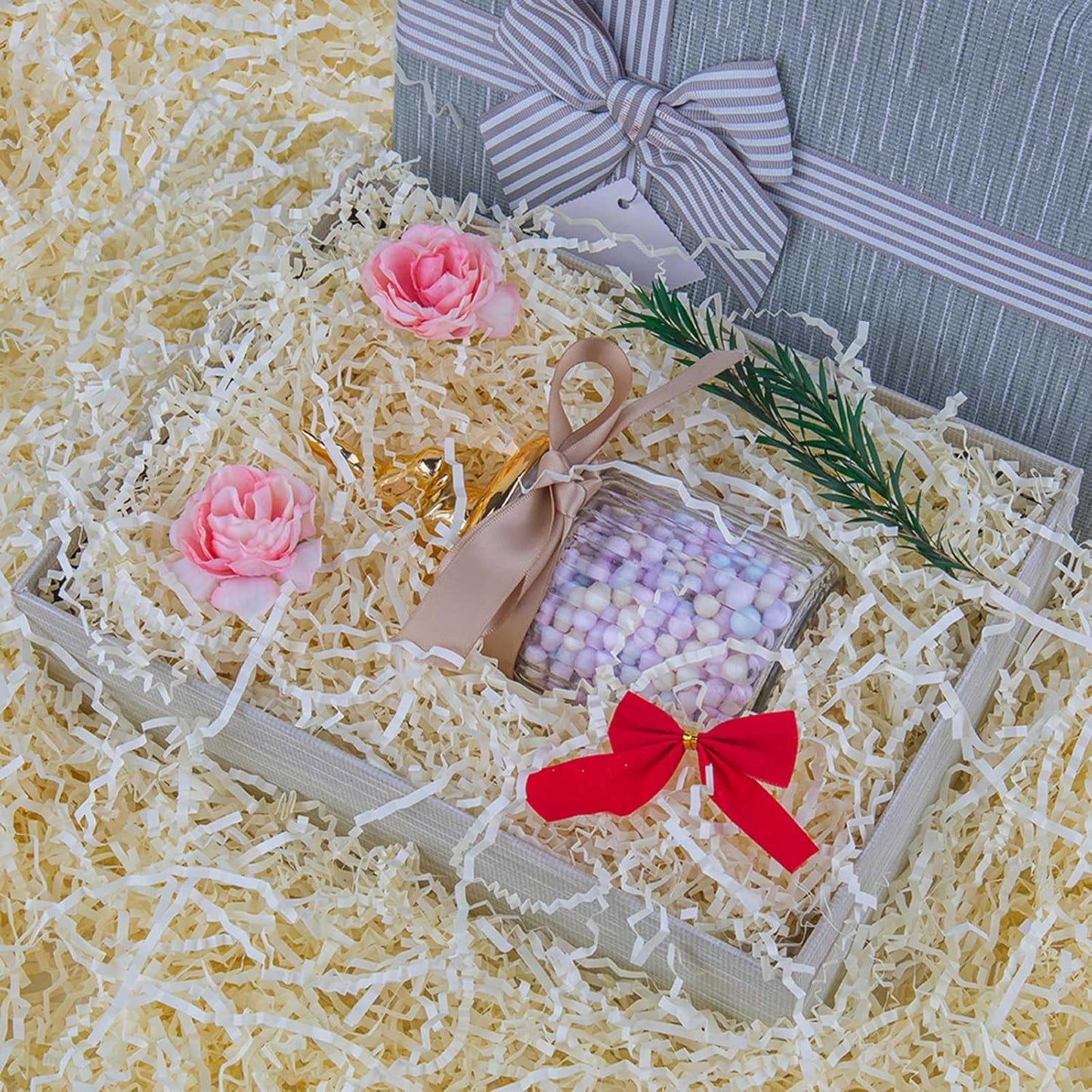 Caleihd 1/2 LB Crinkle Cut Paper Shredded Filler Paper for Gift Baskets Gift Box Confetti Paper Shreds Decoration Stuffing for Birthday, Weddings, Anniversaries, Christmas Wrapping Oyster White