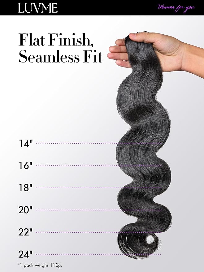 LUVME Body Wave Seamless Clip in Hair Extensions 110g, 18 Inch Natural Black, 100% Real Remy Human Hair, Soft Full Volume, Easy Clip Ins for Daily Wear, Work, Parties & Weddings
