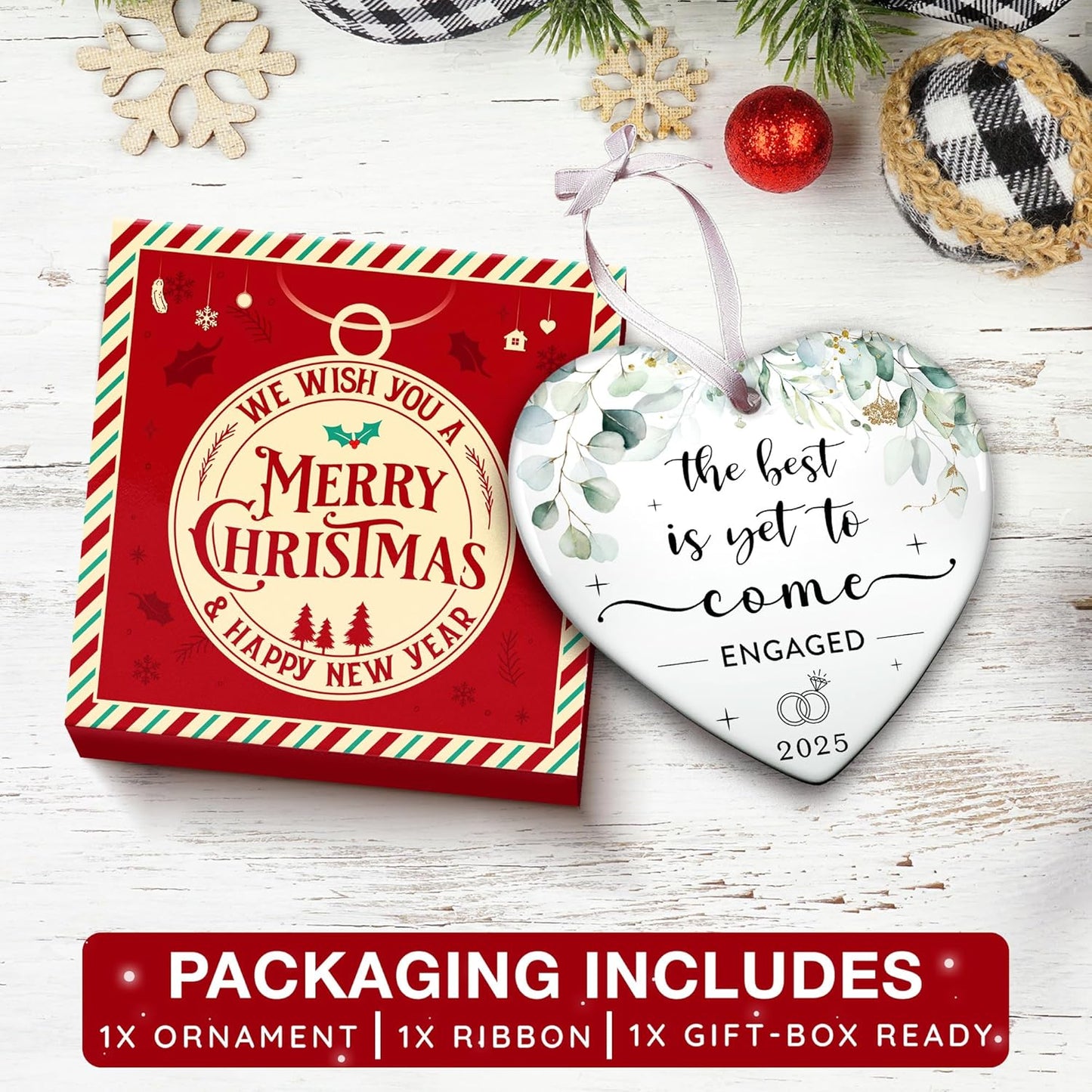 Engagement Gifts for Couples - Engagement Gifts for Women, Her, Fiance, Friends - Engaged Ornament 2025 - Unique Bride to Be Gift, First Christmas Engaged Ornament for 2025 Celebration