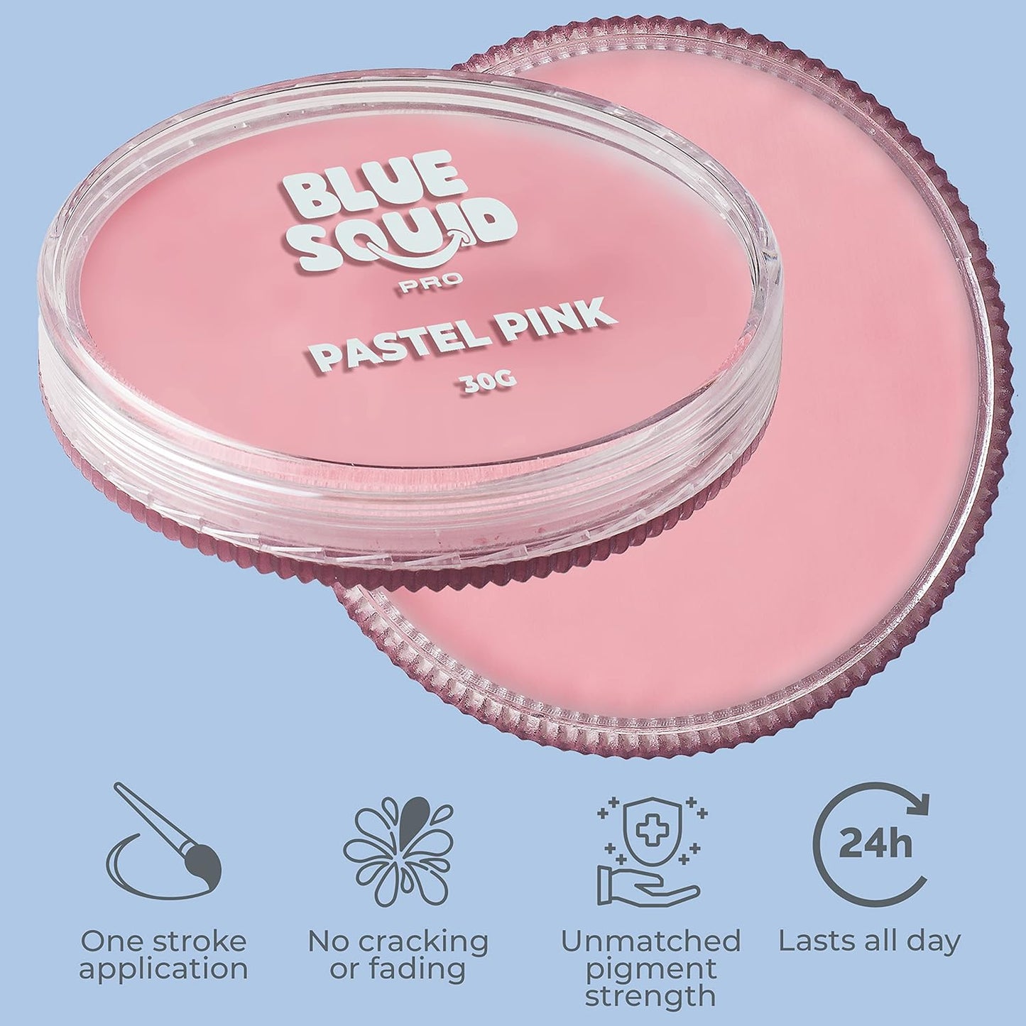Blue Squid Face Paint Water Based Single Cake Professional Face Paint & Body Paint - Water Activated, Kids Adults Face Painting for Costume, Halloween Makeup, Cosplay - Classic Pink Face Paint 30g