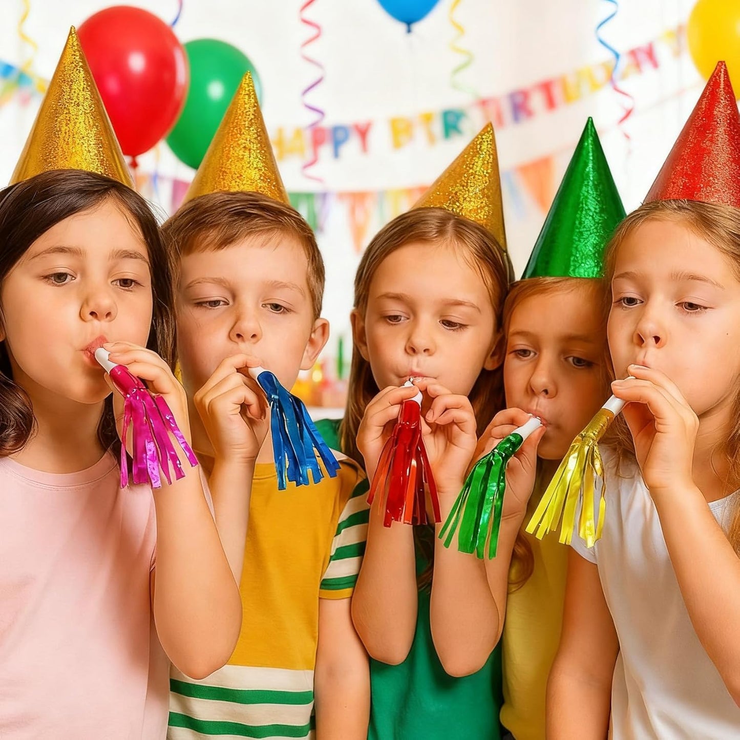 Colorful New Years Noise Makers 24 PCS NYE Party Blowers Blowouts New Years Eve Games Favors Supplies Birthday Pep Rally for Adult Prank Graduation Sporting Events Horns Noisemakers Accessories