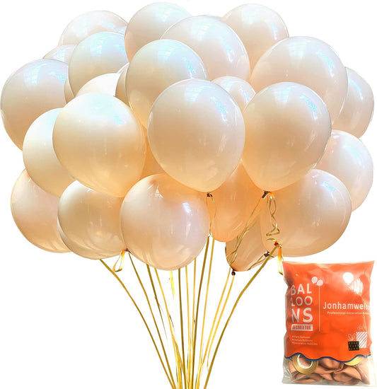 Jonhamwelbor Nude Balloons 12 inch 100 Pack Beige Retro Apricot Matte Skin Color Latex Helium Balloons for Birthday Baby Shower Wedding Party Decorations