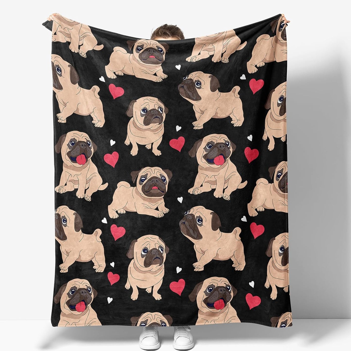 Pug Blanket Gifts for Women Mom Wife Girls Boys Birthday Christmas Valentine Presents Cute Pug Print Theme Decor Home Bedroom Living Room Couch Sofa Kids Adults Soft Cozy Plush Flannel Throws 60"x50"