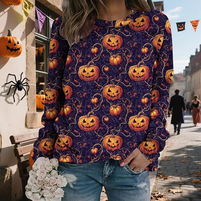 LIZALIG Pullover Cute Sweatshirt Orange Skeleton Fall Festive FunWomens Design Bat Holiday Party Outings Pumpkin Print